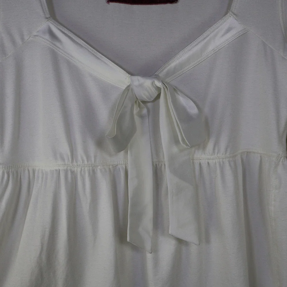Hollister Babydoll Knit Top Small Coquette Satin Bow Empire Waist White Cotton - Picture 2 of 10